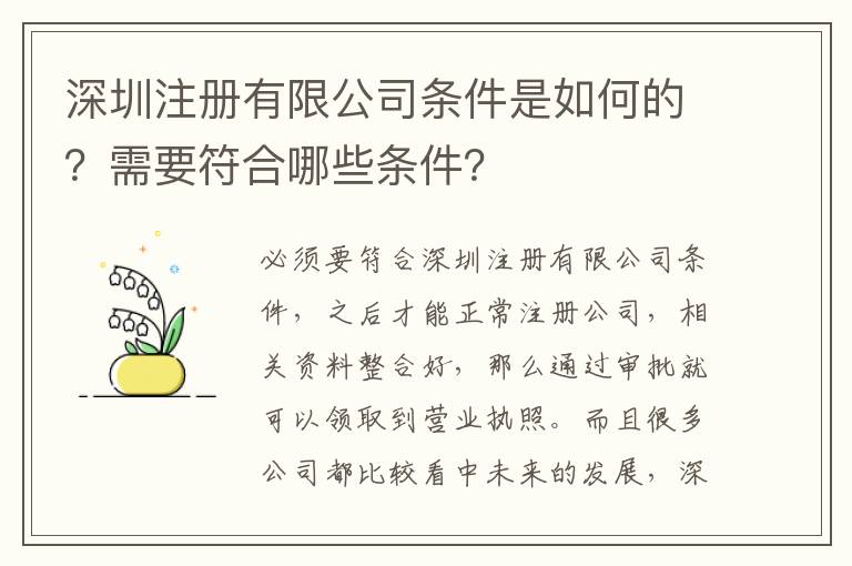 深圳注冊有限公司條件是如何的？需要符合哪些條件？