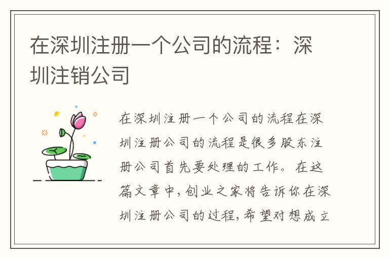 在深圳注冊一個公司的流程：深圳注銷公司
