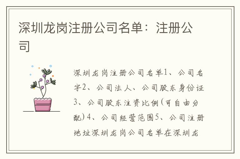 深圳龍崗注冊(cè)公司名單：注冊(cè)公司