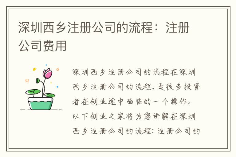 深圳西鄉(xiāng)注冊(cè)公司的流程：注冊(cè)公司費(fèi)用