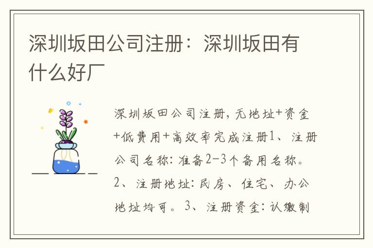 深圳坂田公司注冊：深圳坂田有什么好廠