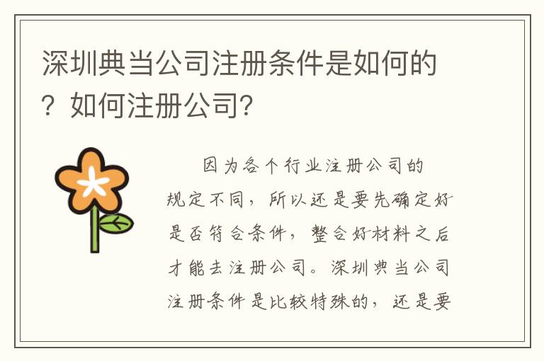 深圳典當(dāng)公司注冊(cè)條件是如何的？如何注冊(cè)公司？