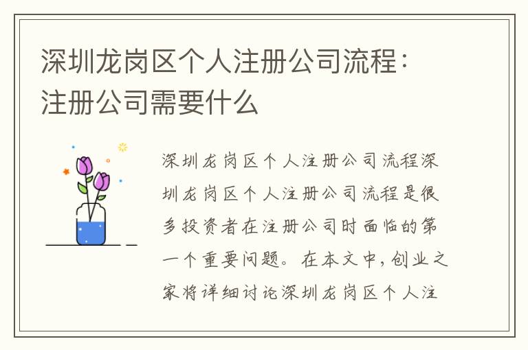 深圳龍崗區(qū)個人注冊公司流程：注冊公司需要什么
