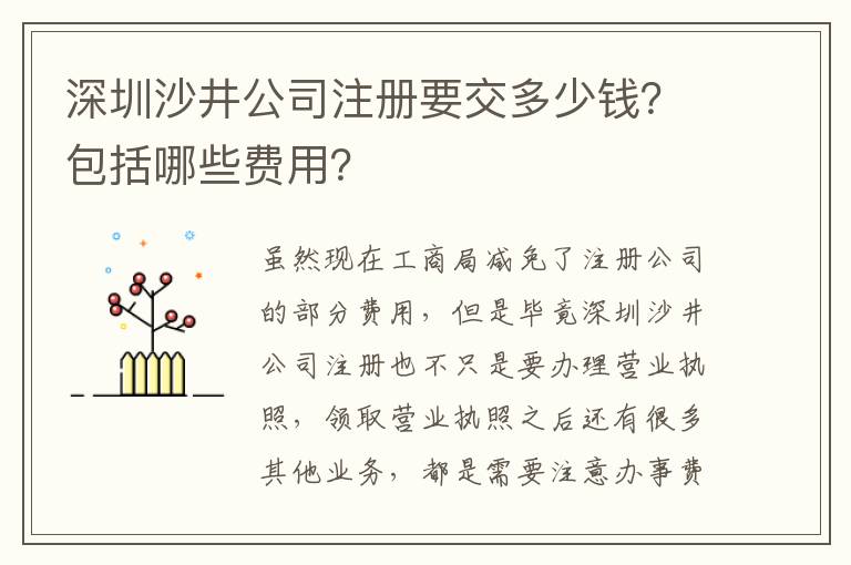 深圳沙井公司注冊要交多少錢？包括哪些費用？