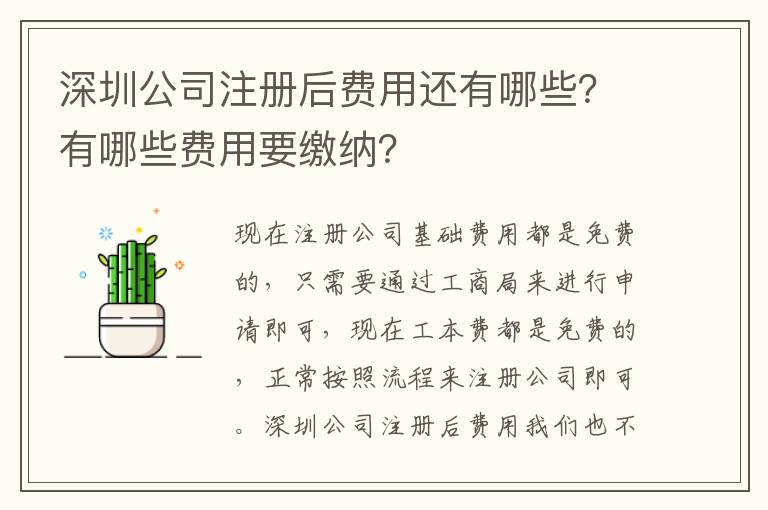 深圳公司注冊后費用還有哪些？有哪些費用要繳納？