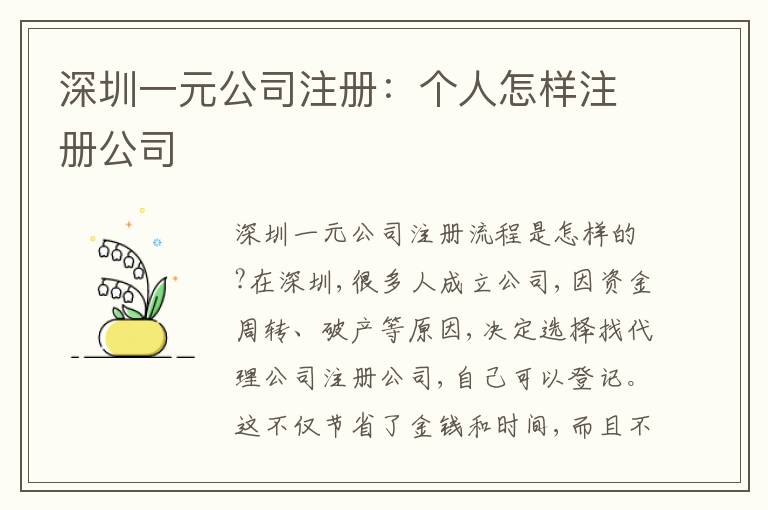 深圳一元公司注冊(cè)：個(gè)人怎樣注冊(cè)公司