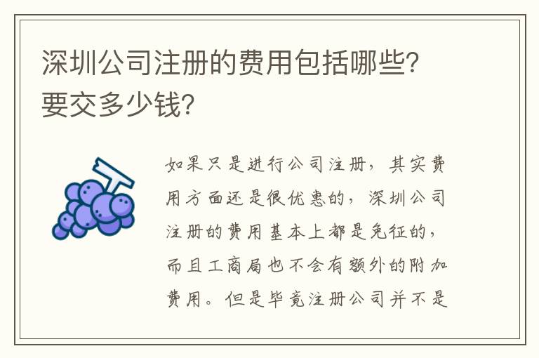 深圳公司注冊的費用包括哪些？要交多少錢？