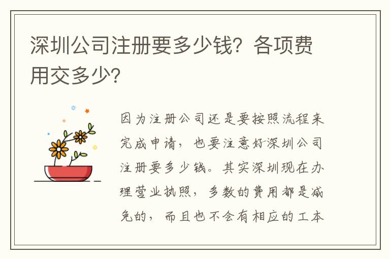 深圳公司注冊要多少錢？各項(xiàng)費(fèi)用交多少？
