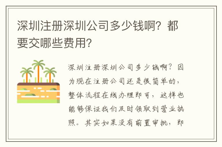 深圳注冊深圳公司多少錢?。慷家荒男┵M用？