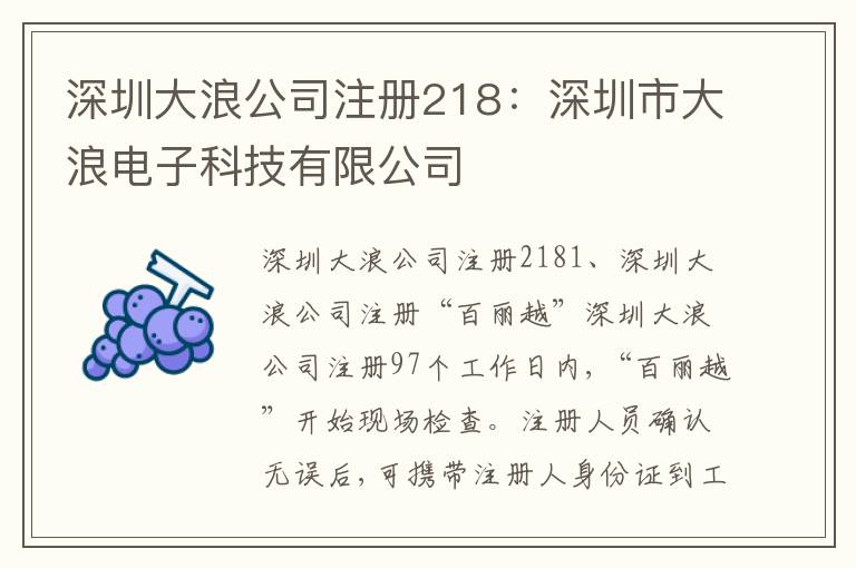 深圳大浪公司注冊(cè)218：深圳市大浪電子科技有限公司