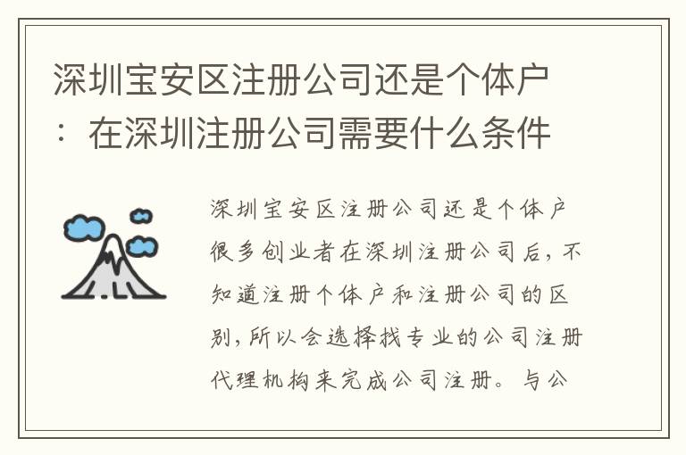 深圳寶安區(qū)注冊(cè)公司還是個(gè)體戶：在深圳注冊(cè)公司需要什么條件