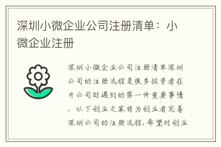 深圳小微企業(yè)公司注冊(cè)清單：小微企業(yè)注冊(cè)