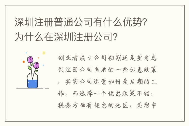 深圳注冊普通公司有什么優(yōu)勢？為什么在深圳注冊公司？