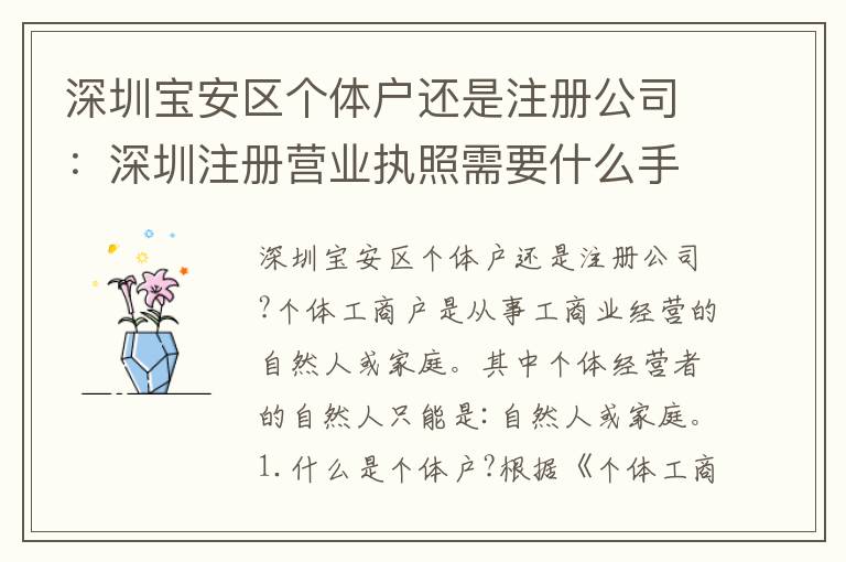 深圳寶安區(qū)個體戶還是注冊公司：深圳注冊營業(yè)執(zhí)照需要什么手續(xù)