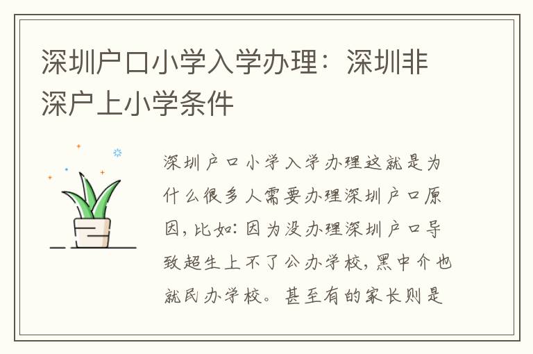 深圳戶口小學入學辦理：深圳非深戶上小學條件