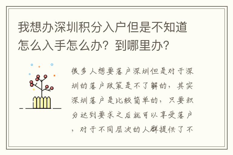 我想辦深圳積分入戶但是不知道怎么入手怎么辦？到哪里辦？