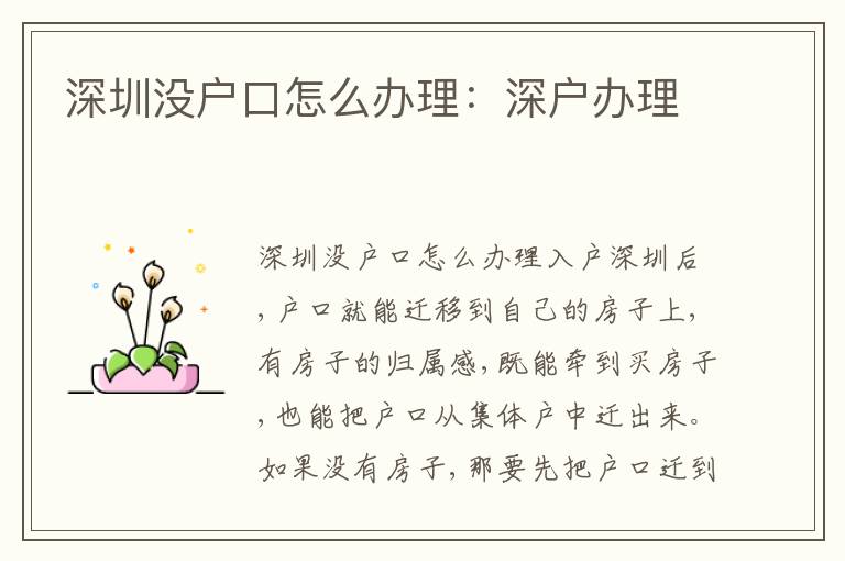 深圳沒戶口怎么辦理：深戶辦理