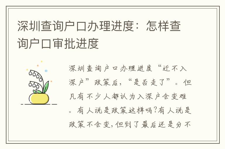 深圳查詢戶口辦理進度：怎樣查詢戶口審批進度