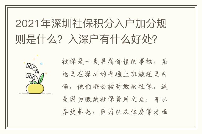 2021年深圳社保積分入戶加分規(guī)則是什么？入深戶有什么好處？