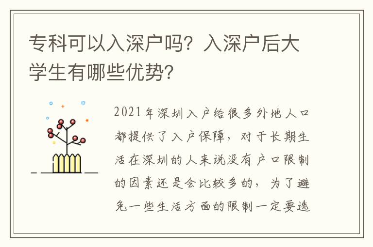 專科可以入深戶嗎？入深戶后大學(xué)生有哪些優(yōu)勢？