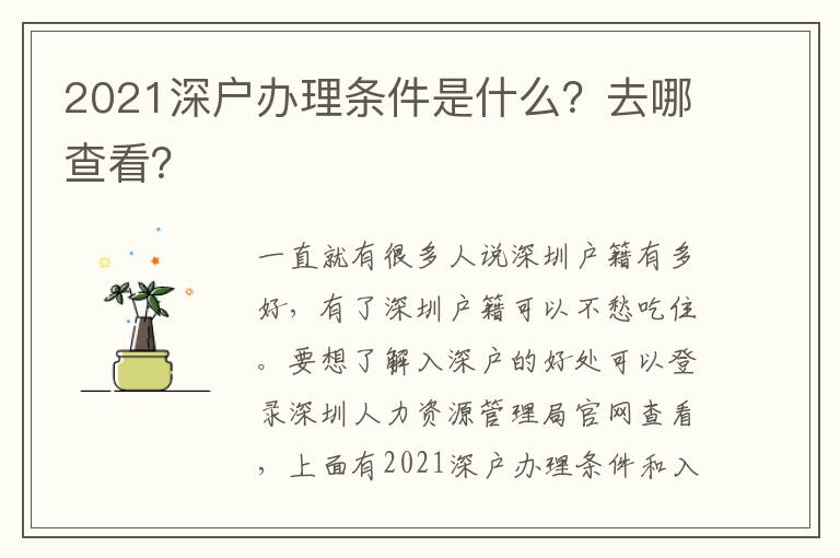 2021深戶辦理條件是什么？去哪查看？
