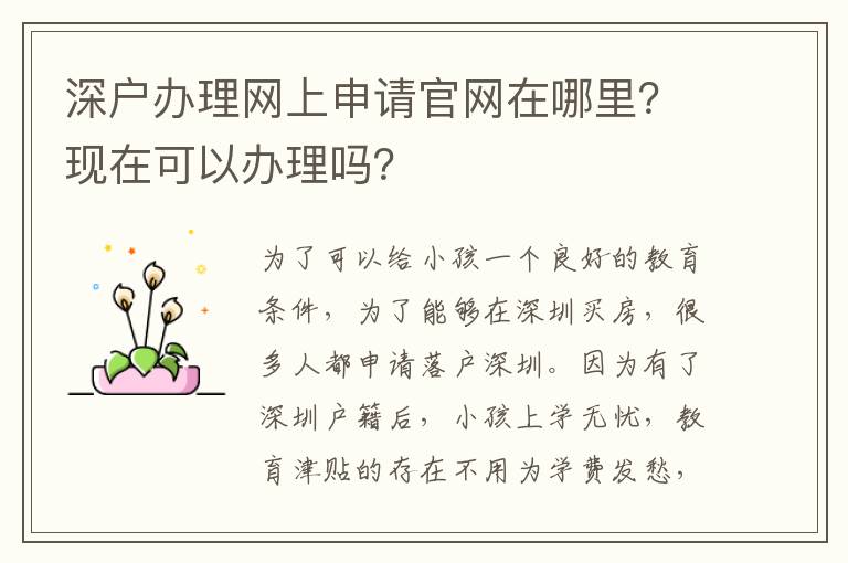 深戶辦理網(wǎng)上申請(qǐng)官網(wǎng)在哪里？現(xiàn)在可以辦理嗎？