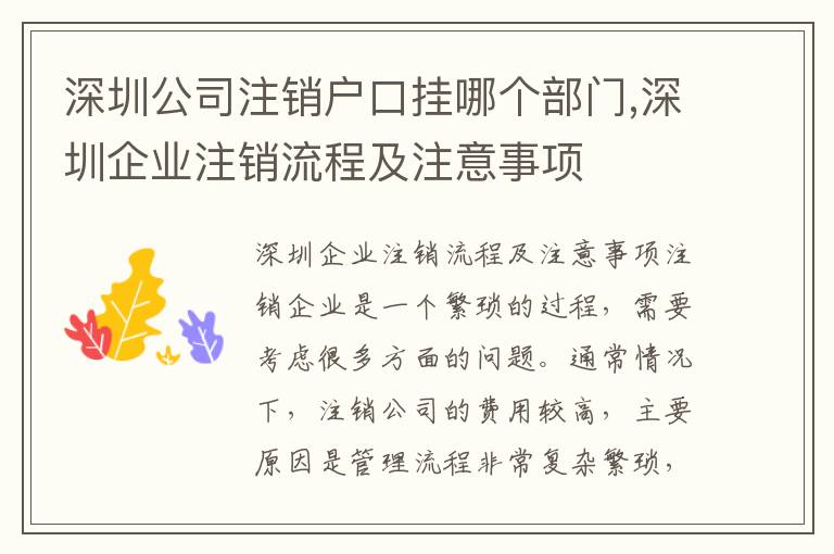 深圳公司注銷戶口掛哪個(gè)部門(mén),深圳企業(yè)注銷流程及注意事項(xiàng)