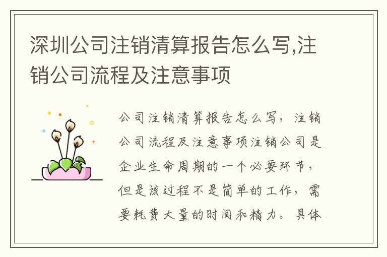 深圳公司注銷清算報告怎么寫,注銷公司流程及注意事項