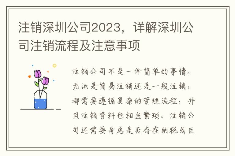 注銷深圳公司2023，詳解深圳公司注銷流程及注意事項