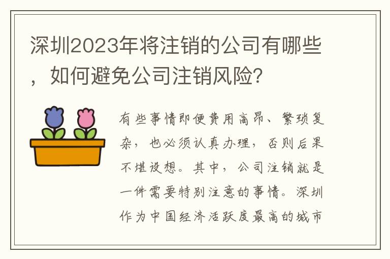 深圳2023年將注銷的公司有哪些，如何避免公司注銷風(fēng)險(xiǎn)？