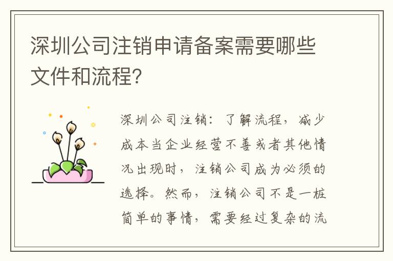 深圳公司注銷申請(qǐng)備案需要哪些文件和流程？