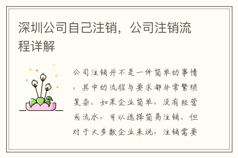 深圳公司自己注銷，公司注銷流程詳解