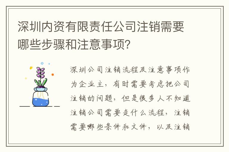 深圳內資有限責任公司注銷需要哪些步驟和注意事項？