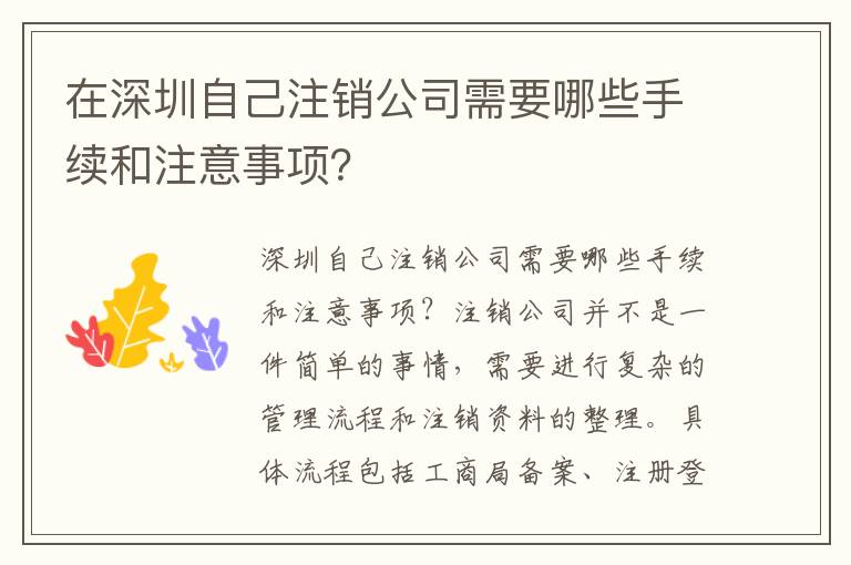 在深圳自己注銷公司需要哪些手續(xù)和注意事項(xiàng)？