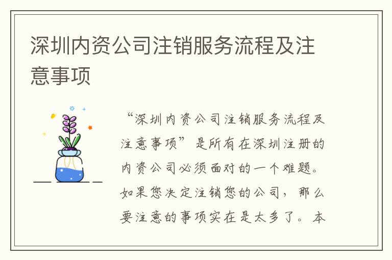 深圳內(nèi)資公司注銷服務(wù)流程及注意事項