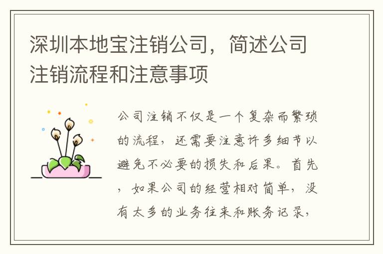 深圳本地寶注銷公司，簡(jiǎn)述公司注銷流程和注意事項(xiàng)