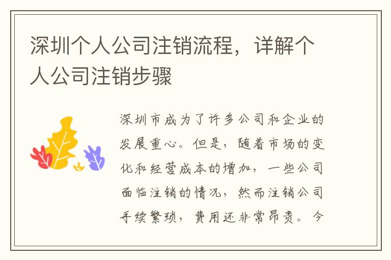 深圳個人公司注銷流程，詳解個人公司注銷步驟