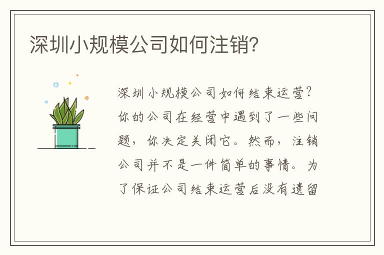 深圳小規(guī)模公司如何注銷？