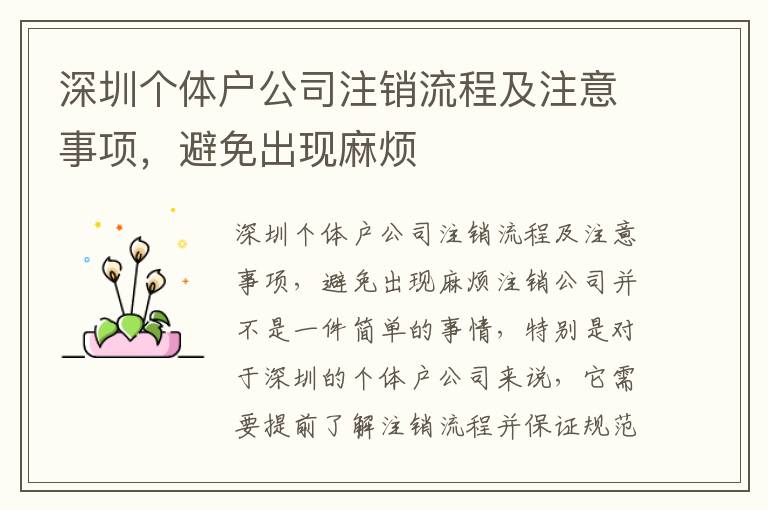 深圳個體戶公司注銷流程及注意事項，避免出現(xiàn)麻煩