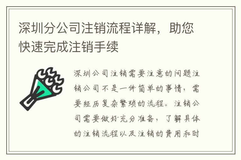 深圳分公司注銷流程詳解，助您快速完成注銷手續(xù)