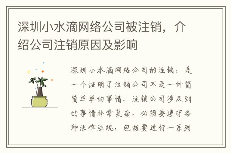 深圳小水滴網(wǎng)絡(luò)公司被注銷，介紹公司注銷原因及影響