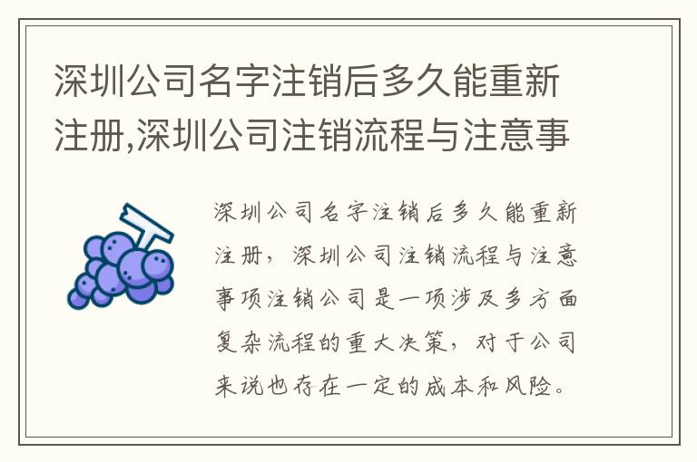 深圳公司名字注銷(xiāo)后多久能重新注冊(cè),深圳公司注銷(xiāo)流程與注意事項(xiàng)