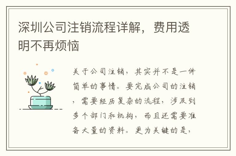 深圳公司注銷流程詳解，費(fèi)用透明不再煩惱