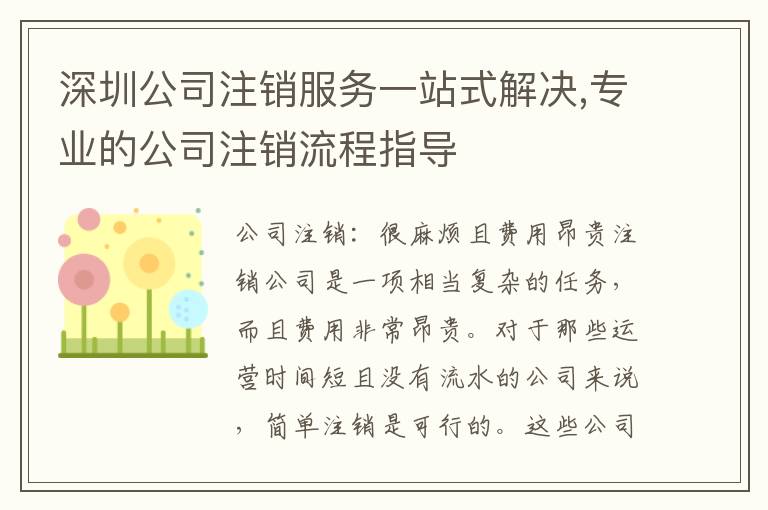 深圳公司注銷服務(wù)一站式解決,專業(yè)的公司注銷流程指導(dǎo)