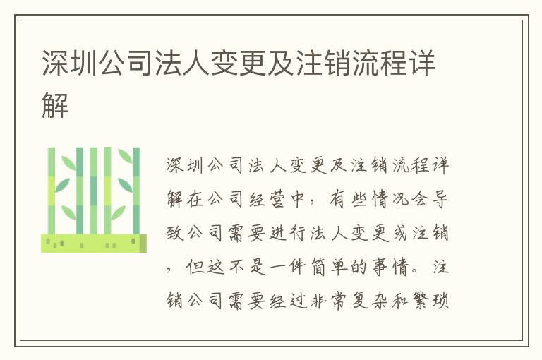 深圳公司法人變更及注銷流程詳解