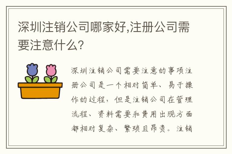 深圳注銷公司哪家好,注冊公司需要注意什么？