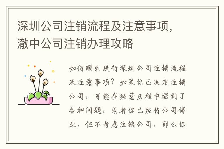 深圳公司注銷流程及注意事項(xiàng)，澈中公司注銷辦理攻略