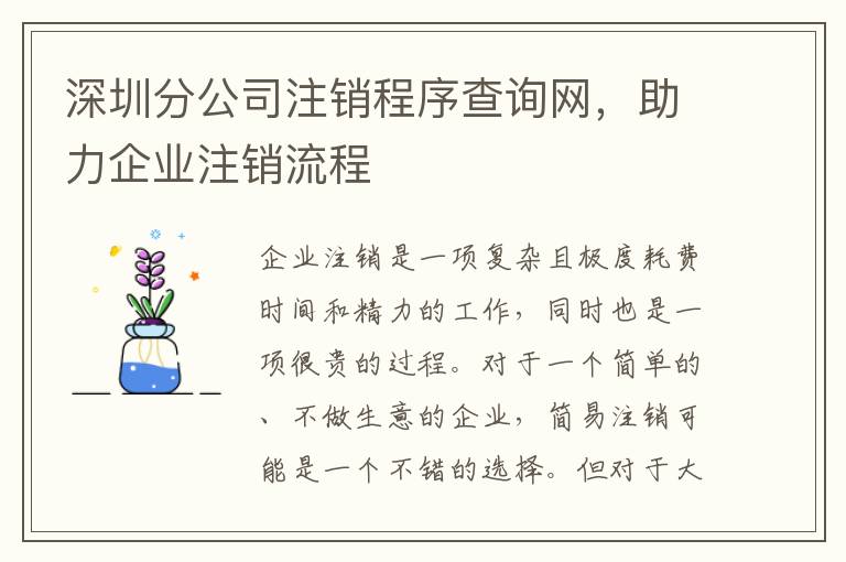 深圳分公司注銷程序查詢網(wǎng)，助力企業(yè)注銷流程