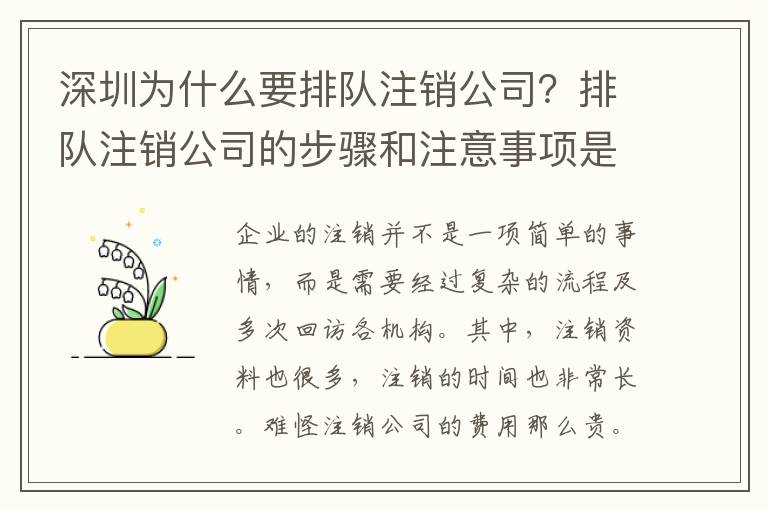 深圳為什么要排隊(duì)注銷公司？排隊(duì)注銷公司的步驟和注意事項(xiàng)是什么？