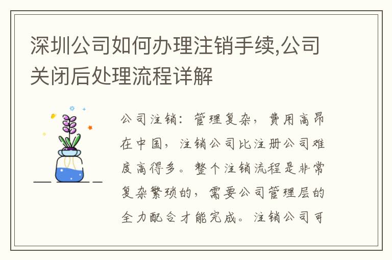 深圳公司如何辦理注銷手續(xù),公司關(guān)閉后處理流程詳解